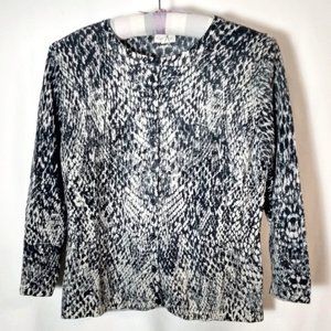 Garnet Hill Lizard Print Cardigan Sweater, size M
